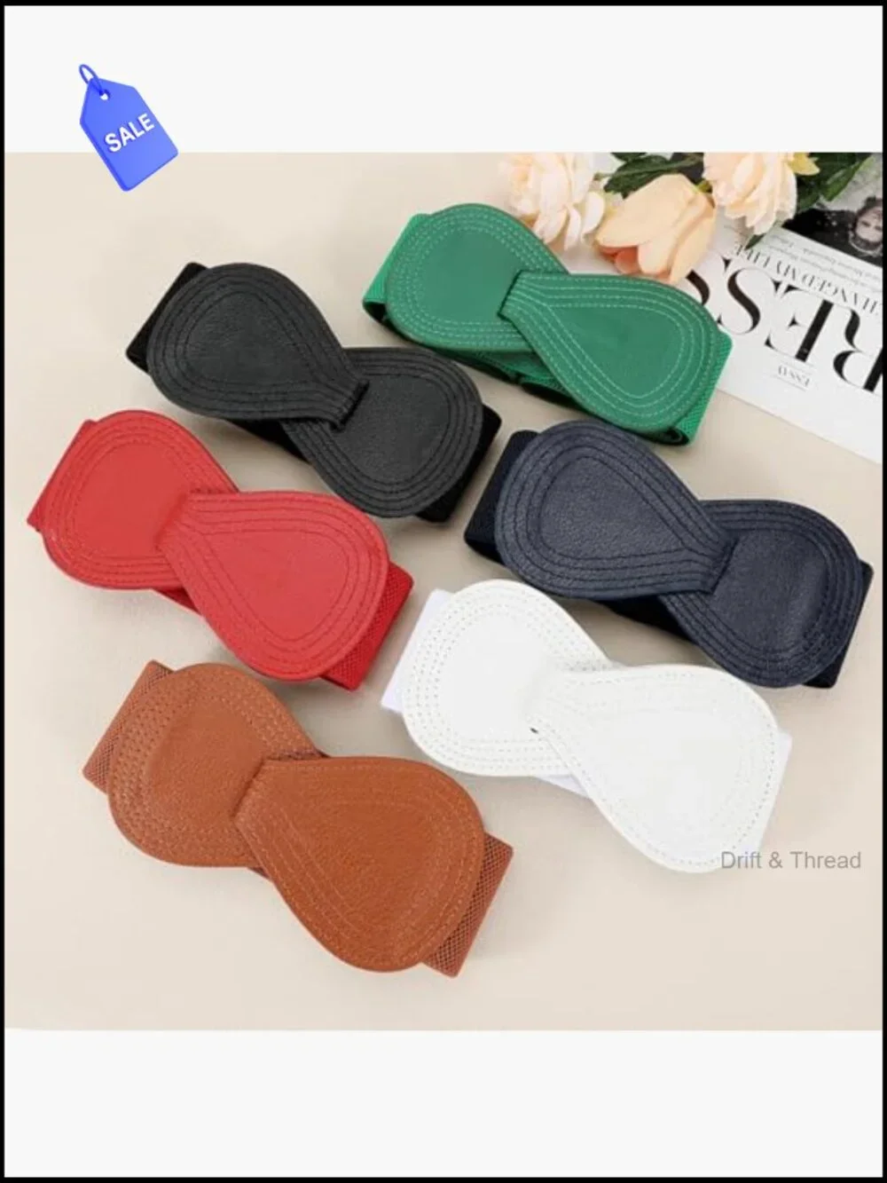 Wide Elastic Stretch Dress Belt with Interlock Leather Buckle